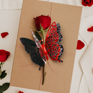 Set di 6 Adesivi Murali 3D a Doppio Strato a Forma di Farfalla per San Valentino, Decorazioni Dorate Glitterate con Adesivo - Product Image 2