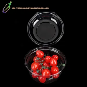 PET Plastic Fruit Packaging Box Food Grade Clear Food Container Round Shape Salad Snack Dessert Packaging Box With Hinged Lid