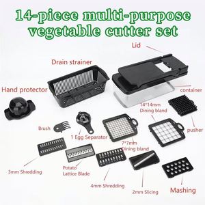 Efficient Manual Stainless Steel 14-Piece All-In-One Durable <b>Vegetable</b> Slicer Dicer Multi-functional Professional Kitchen Food - Product Image 4