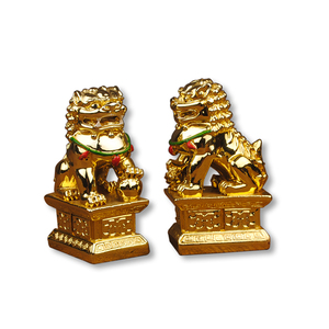 Set di Statuette di Leoni Guardiani Foo in Oro 24k <span class=keywords><strong>per</strong></span> Feng Shui Domestico, <span class=keywords><strong>Statua</strong></span> di Cane Fu Dorata - Product Image 2