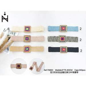 Cinturón Elástico de PP de 5 cm de Ancho con Hebilla Metálica Cuadrada, Estilo Bohemio para Mujer, Accesorio de Moda - Product Image 1