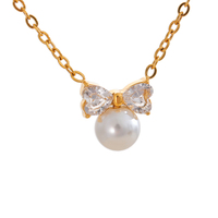 JINYOU 124 Délicat Bling AAA Zircon Simulé Perles Arc Noeud Drop Collier Collier Élégant Coréen À La Mode Populaire Bijoux Femmes