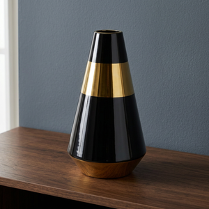 Vase de table à fleurs en métal concave en laiton noir et or AK pour la décoration intérieure - Product Image 2