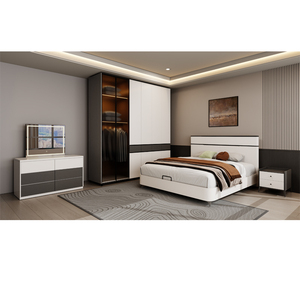 Set di Mobili Moderni di Lusso per <span class=keywords><strong>Camera</strong></span> da <span class=keywords><strong>Letto</strong></span>, <span class=keywords><strong>Letto</strong></span> King Size in Legno Classico con Ampio Spazio di Stoccaggio, Suite Principale Completa e Minimalista - Product Image 1