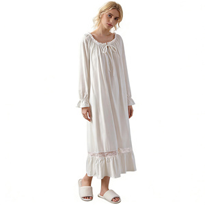 Chemise de nuit longue à manches longues pour femme, style rétro français, printemps-automne, ample, grande taille, en dentelle, pyjama princesse, tenue d'intérieur - Product Image 6