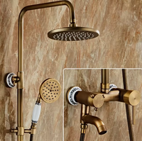 Shower Set tembaga penuh, keran Shower Retro Eropa kontrol ganda dingin dan panas