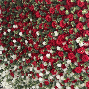 Mur de fleurs artificielles en gros d'usine, 8 pieds, blanc et rouge, panneau mural de fleurs enroulable, toile de fond en <span class=keywords><strong>soie</strong></span> rose pour décoration de mariage - Product Image 4