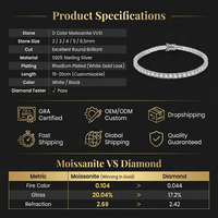 Bracelet Tennis de Luxe en Moissanite Couleur D VVS1, en Argent Sterling S925 Nano Plaqué, Chaîne Hip Hop Iced Out pour Femme et Homme, Cadeau