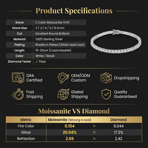 Bracelet Tennis de Luxe en Moissanite Couleur D VVS1, en Argent Sterling S925 Nano Plaqué, Chaîne Hip Hop Iced Out pour Femme et <span class=keywords><strong>Homme</strong></span>, Cadeau - Product Image 4