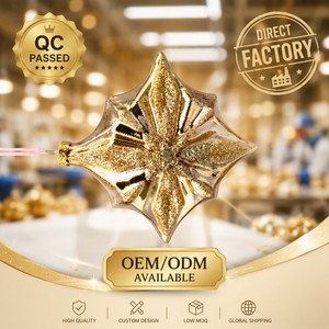 Luxury Champagne Gold Glass Christmas Ornament Starburst Shape with Hand-applied <strong>Glitter</strong> for Elegant Holiday Decor - Product Image 1