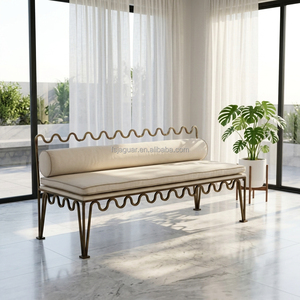 <span class=keywords><strong>Fauteuil</strong></span> d'appoint noir en fer forgé ondulé avec coussin de siège cylindrique à bordure côtelée, design industriel antique pour la maison, le bureau ou le salon - Product Image 6