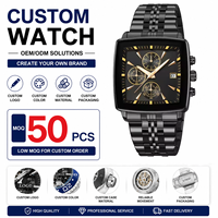 Montre à quartz pour homme avec cadran carré, bracelet en acier, chronographe, affichage de la date, montre de mode pour affaires, OEM ODM, logo personnalisé