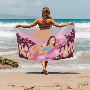 Custom Design Double Side Recycled Print Microfiber Suede Or Waffle Beach Towel