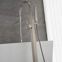 Robinet de baignoire sur pied en nickel, mitigeur autoportant à débit élevé avec douchette carrée pivotante à commande unique
