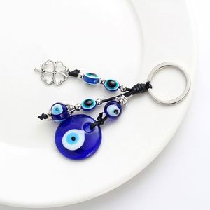 EVIL EYE BEAD Key Chain Turkish Evil Eye Jewelry Promotion Pendant Accessories Fashion Alloy Clover Shape Charm Crystal Keychain