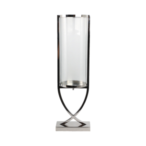 Contemporary Metal And <b>Glass</b> Hurricane Candle Holder Elegant Pillar <b>Candlestick</b> Table Centerpiece Decorative - Product Image 1