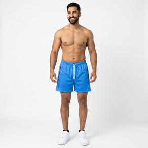 Pantalones cortos de malla de contraste azul Diseño personalizado Pantalones cortos deportivos de verano de alta calidad Pantalones cortos de entrenamiento muscular transpirables de secado rápido Envío DDP - Product Image 1