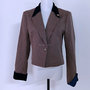 Blazer en laine à carreaux vintage bicolore personnalisé pour femmes - Product Image 3