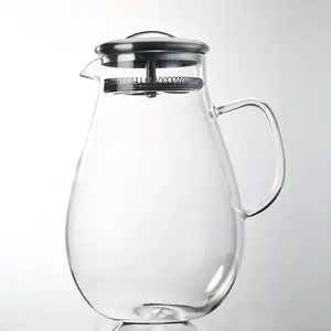 Jarra de jarra de vidrio de gran capacidad, jarra de zumo de leche y té con agua fría, con boquilla de mango, tapa de acero inoxidable de Bambú