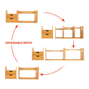 Extendable Bamboo Desk With Drawers 20 To 31.5 Inch Multi Purpose Office Organizer Storage <b>Shelf</b> - Product Image 4