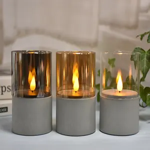 3 pz/set di luce a candela a LED durevole con fiamma in movimento pilastro stile finto cemento per Bar e Lounge
