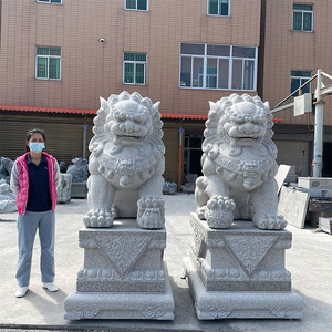 Statues en pierre de granit extérieur de Style chinois paire de Figurines de Lion de gardien de chiens de Fu Foo sculptant à vendre - Product Image 6