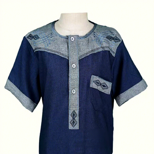 Thobe Árabe Bordado en Algodón CCY para Niño, Mangas Cortas, Ropa Musulmana Islámica, Thobes Marroquíes, Abaya con Bolsillo - Product Image 3