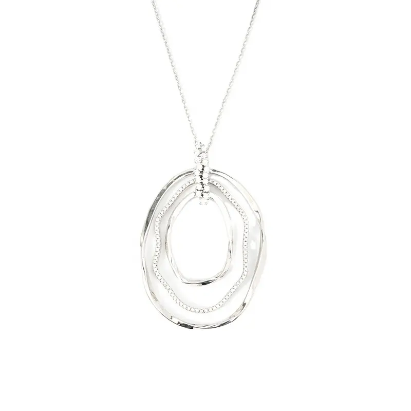 Simple But Unique Design Necklace 925 Sterling Silver Diamond Paved Pendant Necklace Jewelry For Gift