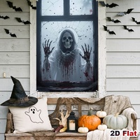 Rideau en polyester imprimé Halloween : squelette, fantôme, fenêtre brisée, toile d'araignée sanglante, toile de fond effrayante pour fête d'horreur