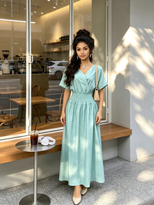 Robe d'été décontractée de haute qualité pour femmes, nouvelle collection, couleur unie, coupe trapèze, col en V, dos nu, grandes tailles, vente en gros - Product Image 2