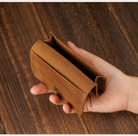 Dompet Koin Kulit Asli Retro Model Kancing Kecil, Logo Dapat Disesuaikan, Laris Manis, Tempat Kartu Nama Pendek untuk Pria
