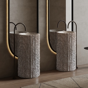 <span class=keywords><strong>Lavabo</strong></span> <span class=keywords><strong>sur</strong></span> <span class=keywords><strong>pied</strong></span> en résine de pierre artificielle de style Wabi Sabi pour la maison et l'hôtel, surface solide moderne - Product Image 5