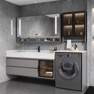 Meuble de salle de bain de style ferme pour hôtel, meuble de machine à laver pour balcon, meuble-lavabo tout-en-un, lavabo en céramique résistant à l'eau, mural - Product Image 3