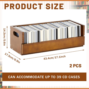 Support de rangement pour <span class=keywords><strong>CD</strong></span> et DVD en bois brun, 2 ensembles, avec poignées, organisateur de médias portable, capacité de 36 disques chacun, pour la maison - Product Image 3