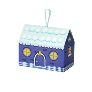 Boîte cadeau jetable pour enfants style maison de dessin animé avec laminage mat en carton ivoire pour fête d'anniversaire et ruban - Product Image 1