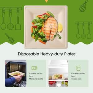 环保可生物降解甘蔗渣盘10英寸一次性盘可堆肥方盘派对晚餐用纸盘 - Product Image 5