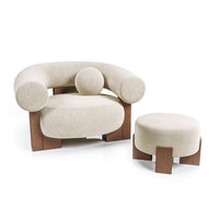 Fauteuil de canapé simple paresseux Fauteuil de luxe en bois massif Salon Chaise longue de lecture surdimensionnée et pouf nordique pour bureau à domicile