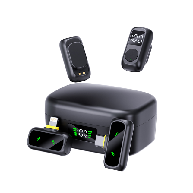 QY88 Latest AI Noise Reduction Recording Microphone 2 Mic 2 Receiver Digital Display Mini Wireless Lavalier Type C