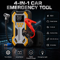 Compresseur d'air portable 12V avec démarreur de batterie, manomètre numérique et lumière d'urgence pour voiture et moto