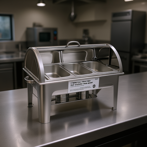 Chauffe-Plat Électrique Rectangulaire Triple Plateau en Acier Inoxydable 3L avec Couvercle Rabattable pour Traiteur, Argent - Product Image 2