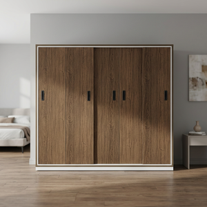 Armario de Plástico Deslizante de 5 Puertas con Espejo Integrado, Soportes para Colgar, Ganchos, Diseño Plegable Convertible, Ahorro de Espacio, Minimalista para el Hogar - Product Image 3