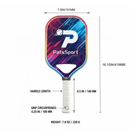 PATS SPORT Nouvelle pagaie de pickleball d'entraînement pour adultes, sans bordure, en fibre de carbone T700 de 16 mm, noyau en nid d'abeille, antidérapante, conforme aux normes USAPA