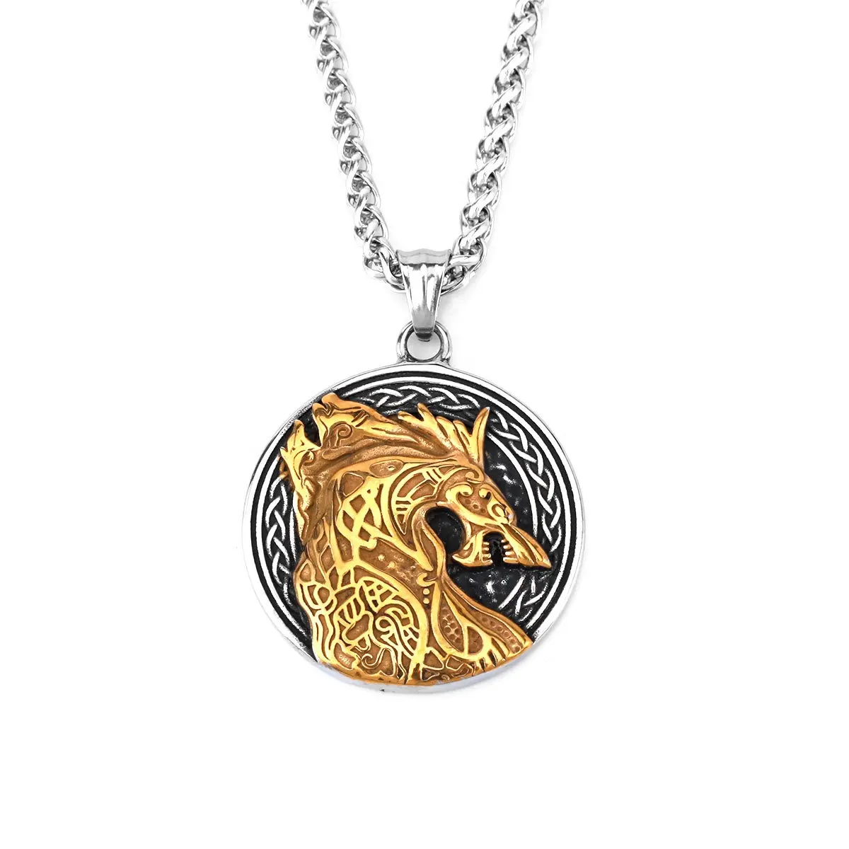MECYLIFE North Viking Celtic Medal Pendant Hiphop Medallion Mythology Dragon Pendant Necklace