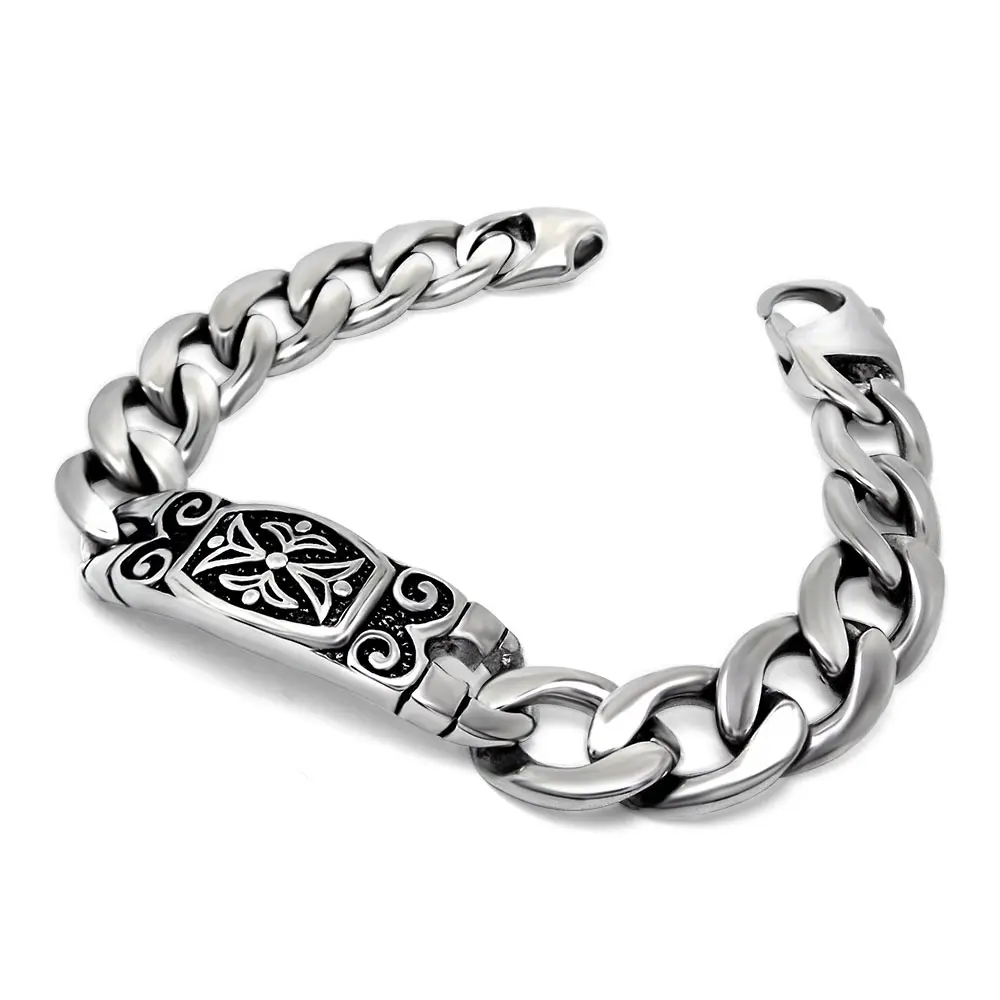 Fashion Jewelry men's thick stainless steel cool style Cuban chain pull-link can custom logo plating silver bracelets