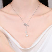 Pendentif nœud papillon en argent sterling S925 avec moissanite et perle d'eau douce, chaîne de clavicule pour femme, bijoux fins de mariage, vente en gros