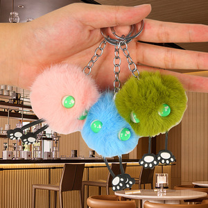 Cartoon Plush Keychain Round Pendant Soft Fuzzy Cat Paw Charm For Bag Car <b>Key</b> <b>Ring</b> Women Girls <b>Accessory</b> - Product Image 2
