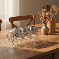 Pot à sel et à poivre en verre simple pour la cuisine avec support en acier argenté