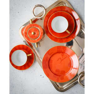 Ginori Luna-Shaped Dessert <b>Plate</b> and Coral Decoration Elegant <b>Tea</b> Set for Two - Product Image 1