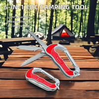 Couteau pliant multifonctionnel en alliage d'aluminium Jiayang modèle A54 6-en-1 avec mousqueton et boucle de suspension, outil de camping et de randonnée en plein air
