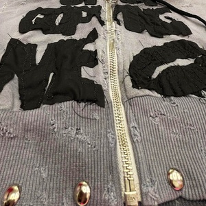 Custom Heavy Zipper Cotton Thick French Acid Wash Hoodies Sweatshirt Distress Embroidery Patch <b>Cropped</b> <b>Zip</b> <b>up</b> Hoodie Women - Product Image 3